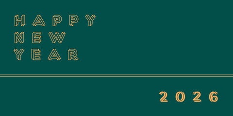 Happy New Year 2026 outline typography on dark green background © versus_cz