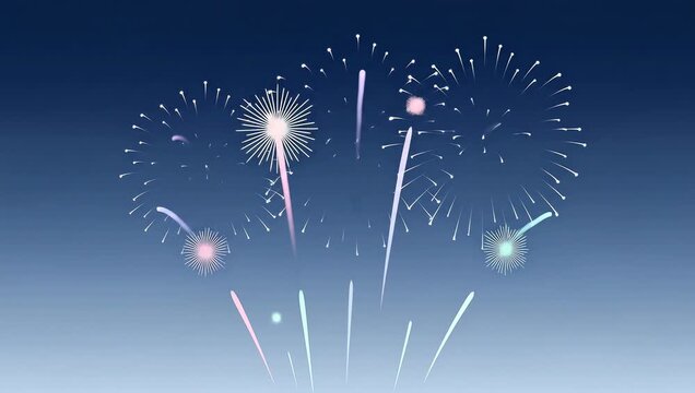 Animated fireworks display bursting in the evening sky for celebrations.