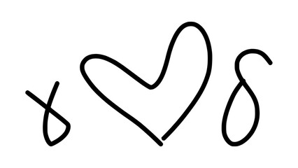 a stylized black outline heart symbol, flanked by abstract curved strokes, suggesting connection and affection
