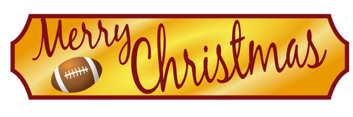 American football decorated with pine, holly and festive ribbon. Ideal for holiday graphics, cards and Christmas sport compositions.