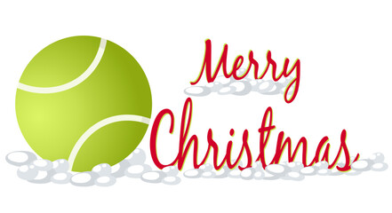 Tennis ball surrounded by pine branches, holly and festive elements. Ideal for holiday cards and winter sport graphics.