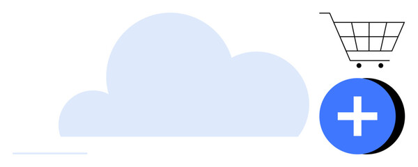 Cloud computing concept. Cloud design links to cloud storage and online services. Add to cart symbol highlights online shopping for seamless digital transactions. Perfect for e-commerce, cloud