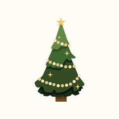 Festive Christmas Tree Vector Illustration | Hand-Drawn Holiday Pine with Ornaments | New Year Decorative Tree Design