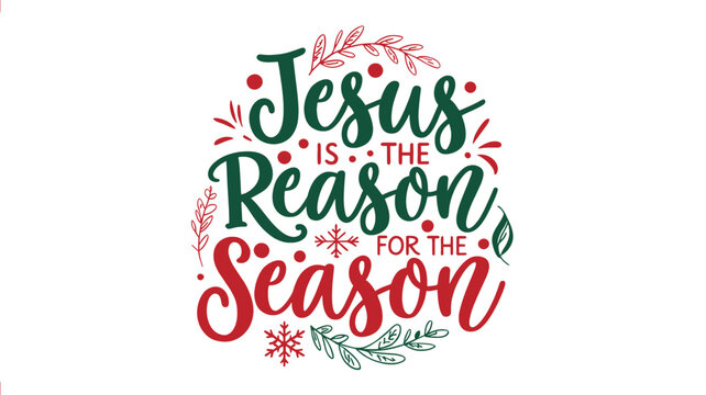 Elegant christmas holiday lettering with jesus is the reason for the season phrase in a decorative floral silhouette