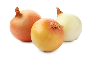 Fototapeta premium Fresh whole onion bulbs isolated on white