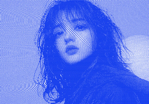 Blue Engraving Halftone Photo Effect
