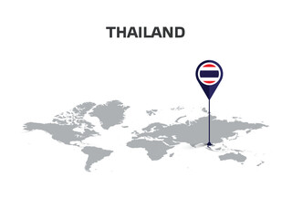 Naklejka premium THAILAND Location Pin on World Map with Flag in Pin's Body