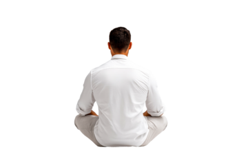 Man sitting cross-legged facing away from camera