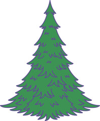 Christmas pine tree vector illustration isolated. Evergreen fir tree drawing ornament. Botanical element.
