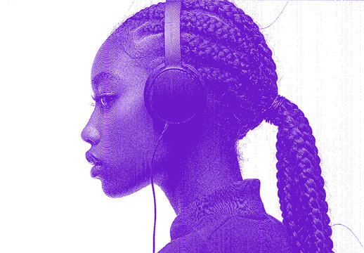 Violet And White Engraving Halftone Photo Effect