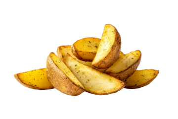 Heap of Seasoned Potato Wedges on White