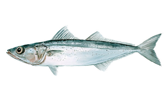 Sleek Silver Hake a hand drawn watercolor fish art
