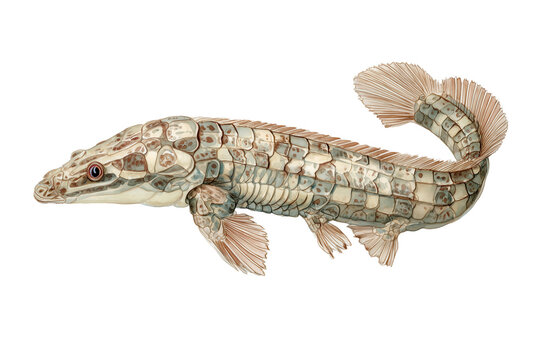 Armored Bichir a prehistoric hand drawn watercolor fish art