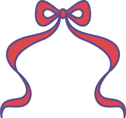 Red ribbon bow illustration. Coquette fashion style element with flat design.