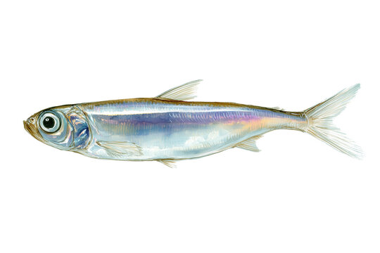 Silver European Herring a hand drawn watercolor sea fish