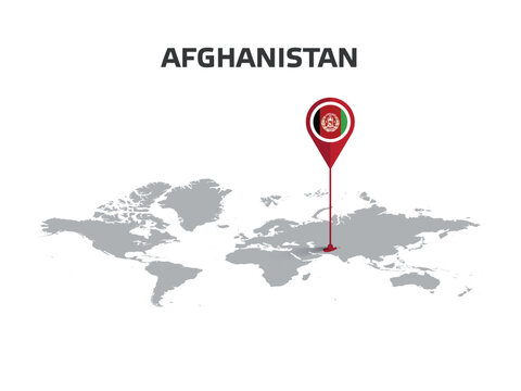AFGHANISTAN Location Pin on World Map with Flag in Pin's Body