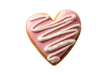 Heart shaped cookie with pink frosting and white icing