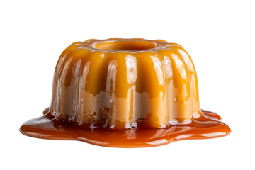 Caramel pudding with glossy sauce dripping down