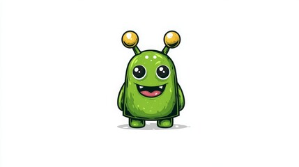 Funny cartoon monster icon, happy alien doodle style on white background