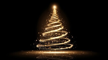 Glowing Christmas tree vector made from golden lights on transparent background.