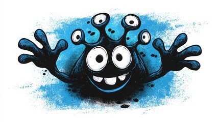 Funny cartoon monster icon, happy alien doodle style on white background