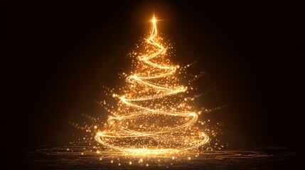 Glowing Christmas tree vector made from golden lights on transparent background.