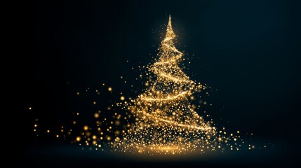 Glowing Christmas tree vector made from golden lights on transparent background.