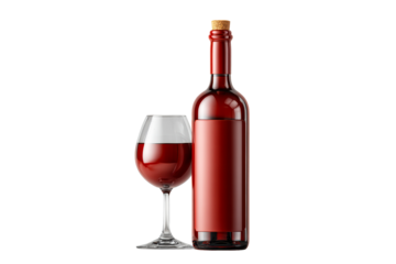 Red Wine Bottle and Full Glass on White