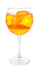 Glass of refreshing spritzer cocktail isolated on white