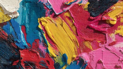 Handmade abstract painting with vivid colors, thick brush strokes, and layered texture on canvas, modern contemporary art background