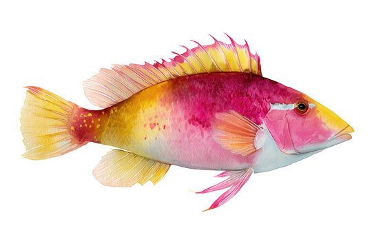 Spanish hogfish hand drawn watercolor painting