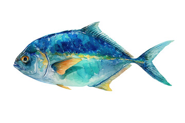 Florida Pompano hand drawn watercolor fish for seafood menus