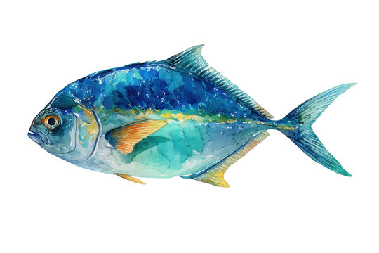 Florida Pompano hand drawn watercolor fish for seafood menus