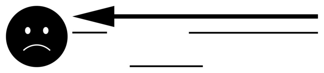 Sad face concept. Sadness with a frowning face and directional arrow. Sad face used to portray emotion, movement, or change. Suitable for psychology, emotions, communication, design