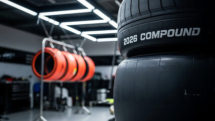 Fototapeta premium Racing Tires Garage Motorsport Equipment Detail