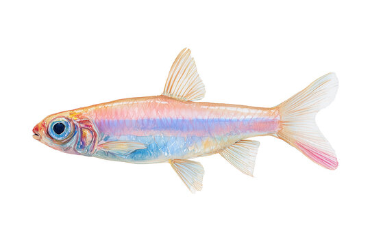 Glass Catfish hand drawn watercolor painting of a transparent fish