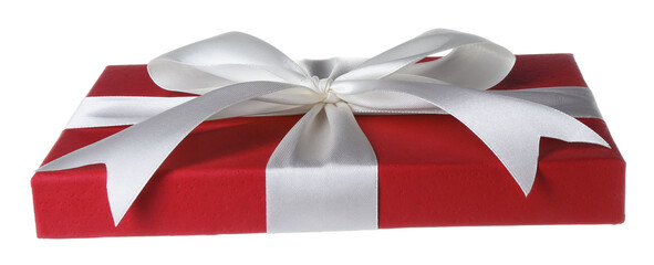 Beautiful gift box lid with bow isolated on white