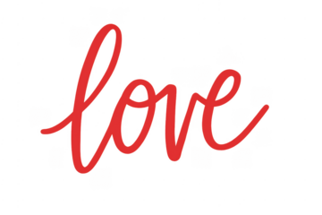 Red love word lettering calligraphy transparent background