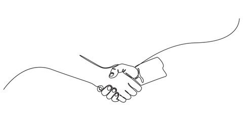 two businessmen shaking hands. Continuous one line drawing illustration vector, One line drawing of a handshake drawn with a single line, Business agreement vector concept, Handshaking of businessmen.