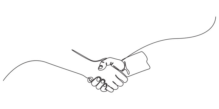 two businessmen shaking hands. Continuous one line drawing illustration vector, One line drawing of a handshake drawn with a single line, Business agreement vector concept, Handshaking of businessmen.