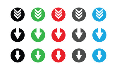 Collection of Downward Arrows in Circles download direction On Transparent Background