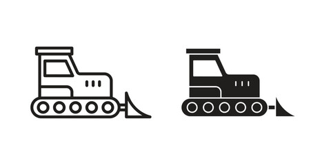 Bulldozer icons silhouette vector flat illustration design. Stroke line icons
