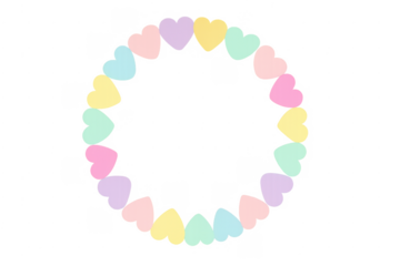 Pastel candy hearts forming a circular frame