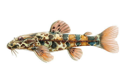 Clown Loach hand drawn watercolor bottom feeder