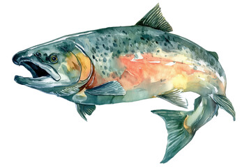 Fototapeta premium Chinook Salmon King hand drawn watercolor illustration