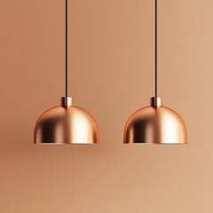 Two Copper Pendant Lights on Beige Wall, Minimalism , Lighting