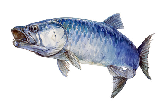 Tarpon Silver King hand drawn watercolor illustration