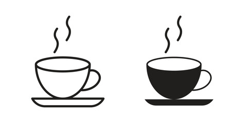 Coffee icons silhouette vector flat illustration design. Stroke line icons