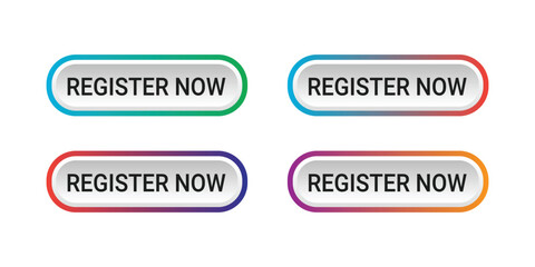 Four rounded buttons with text REGISTER NOW On Transparent Background