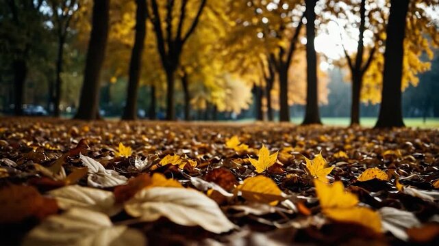 Video A pile of fallen autumn leaves scattered across the ground, perfect for fall or nature-themed designs
